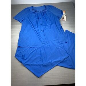 NWT Vintage USA Shadowline Sz. 42 Sapphire Blue Short Sleeve w/Pocket Pajama Set